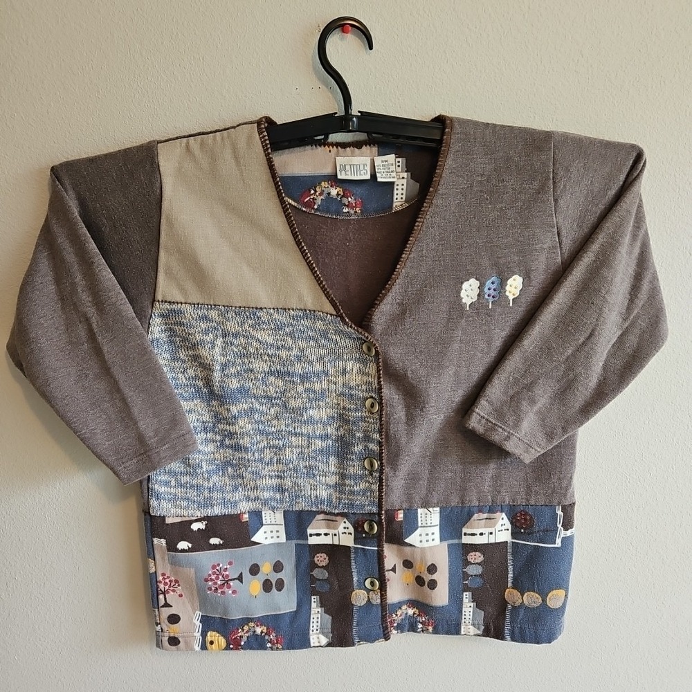 Vintage Teacher Cardigan Sweater Women's Size P/M Petites 90s Nature Town Design